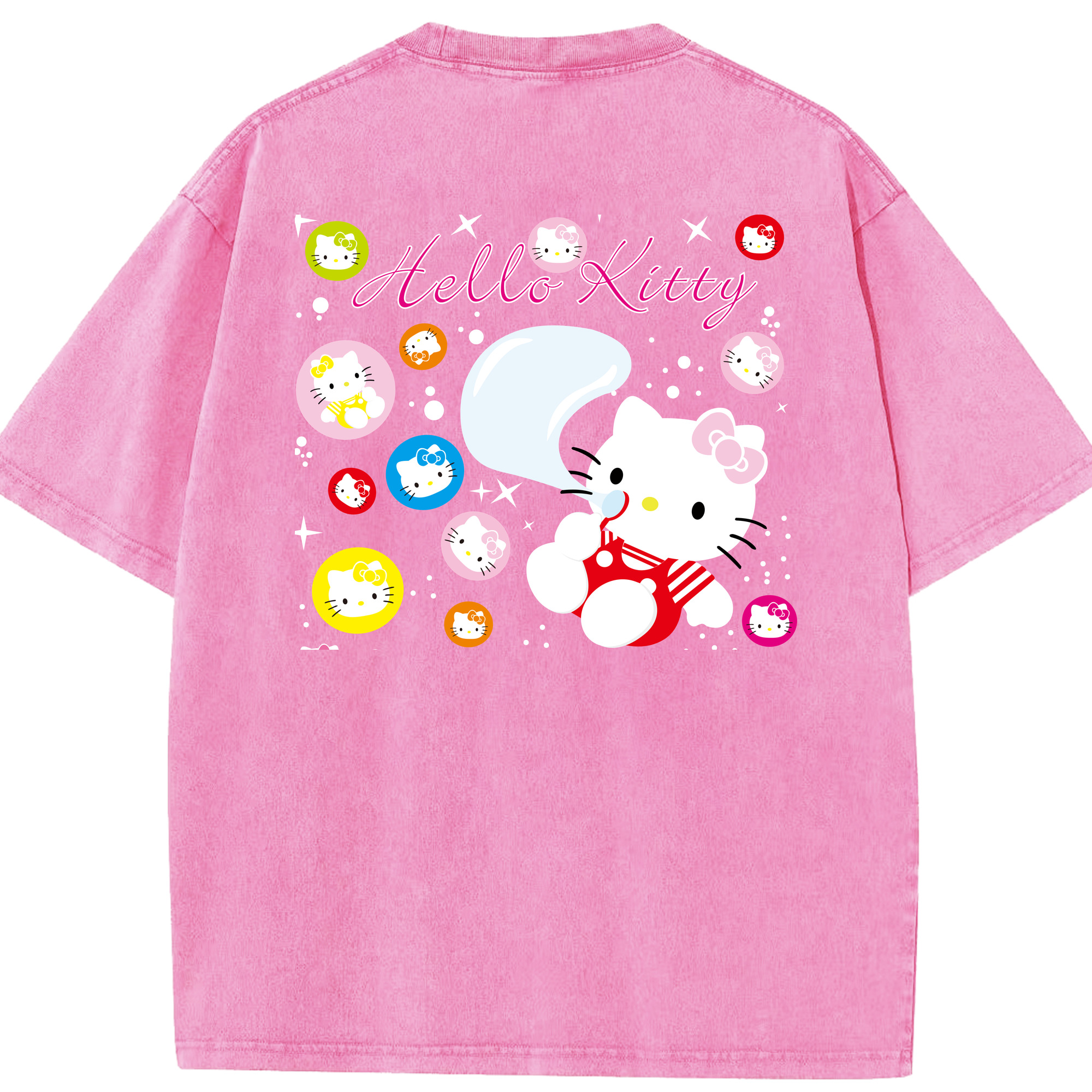 （画像用） Hello Kitty ハローキティ 綿100% ヴィンテージ風 半袖Tシャツ（背面プリント）